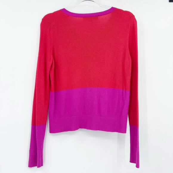LOFT Colorblock Orange Magenta Cardigan Sweater Lightweight Womens Size Med - Picture 8 of 11